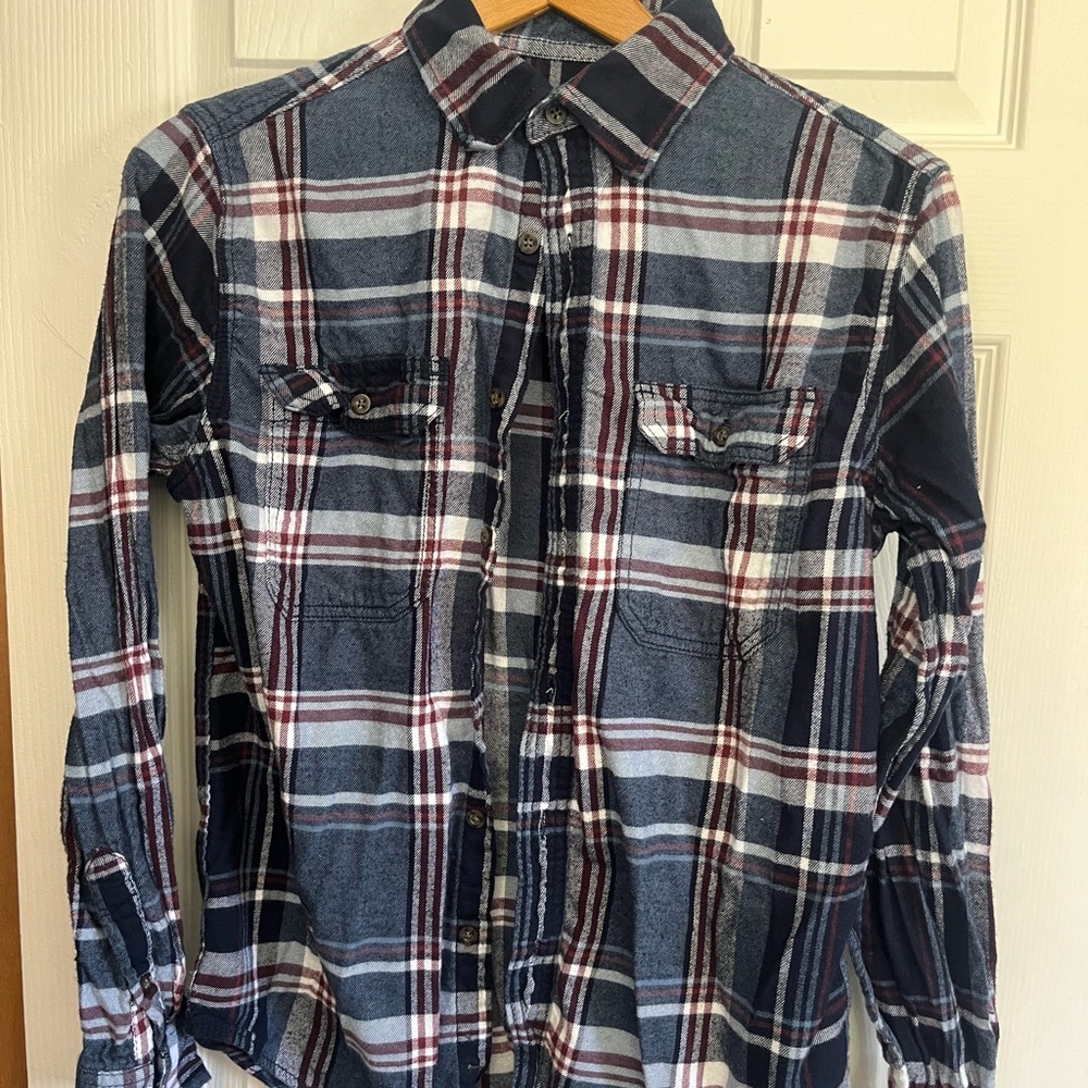Men's Blue and Red Plaid Shirt
